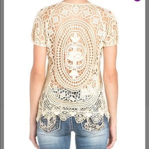 Miss Me Light Beige crochet Scoop Neck